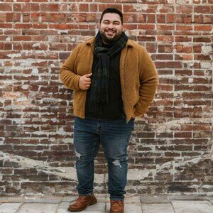 Men Slim Fit High Rise Distressed Jeans Straight Leg Patch Pockets Stretch Denim